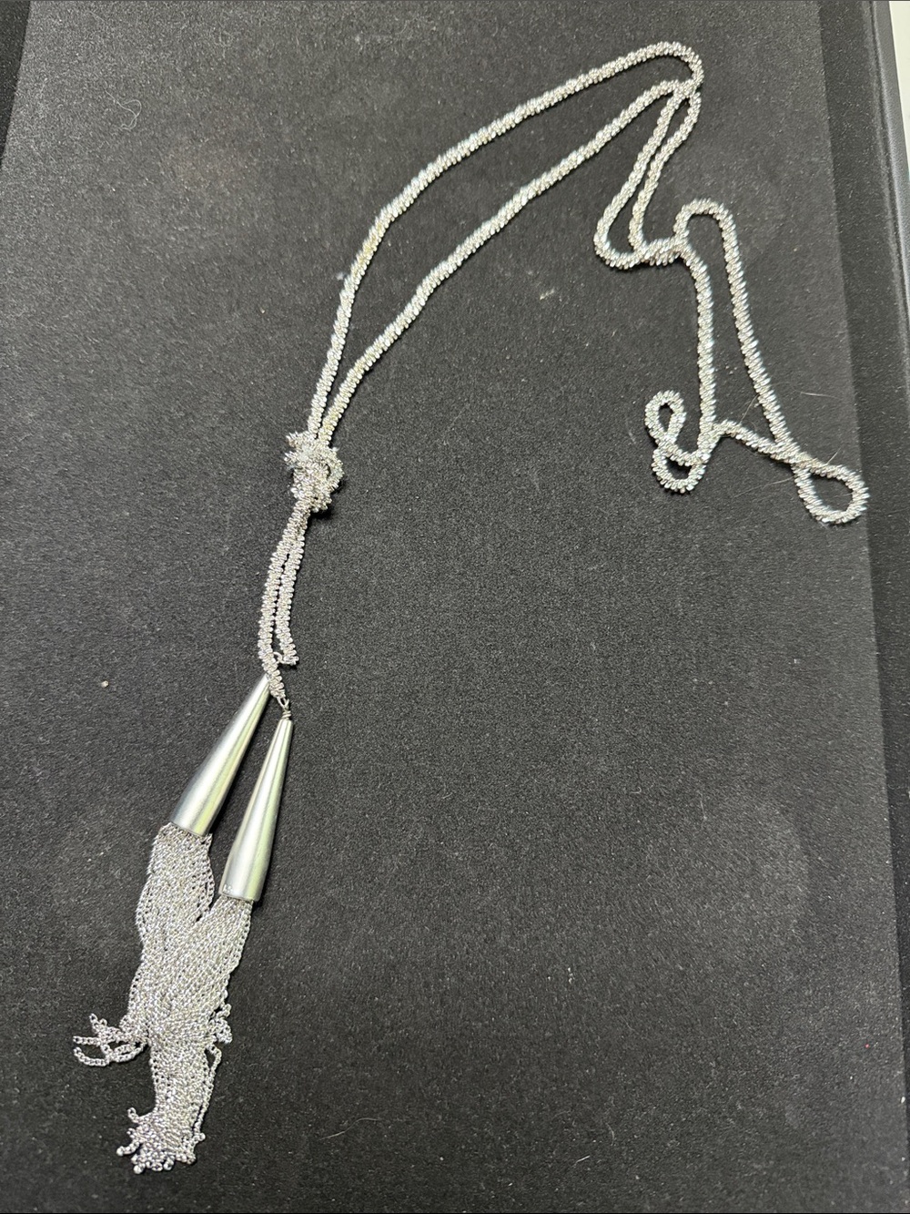 22in long Silver Tassel Lariat Necklace - Elegant Women’s Jewelry